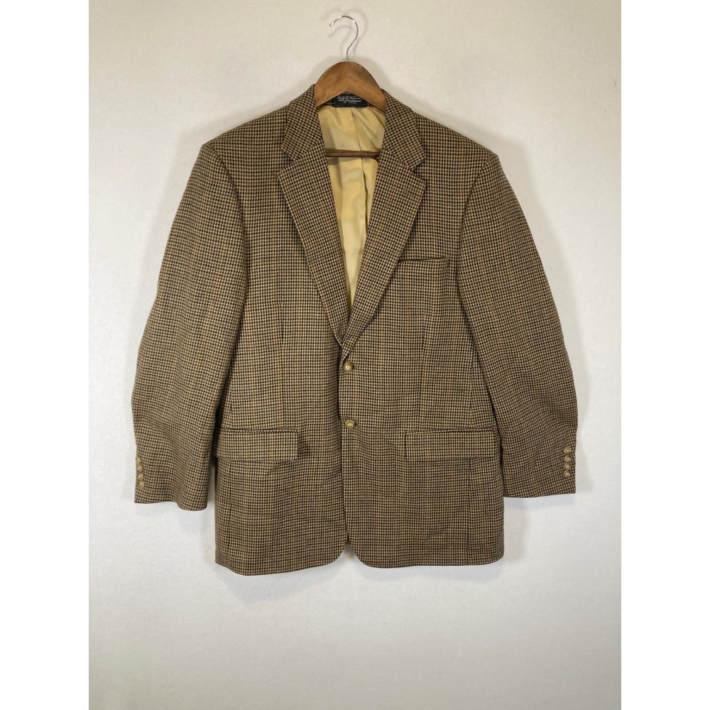 Dark Academia Bert Pulitzer Mens 42L Brown Lambswool Houndstooth Blazer Jacket
